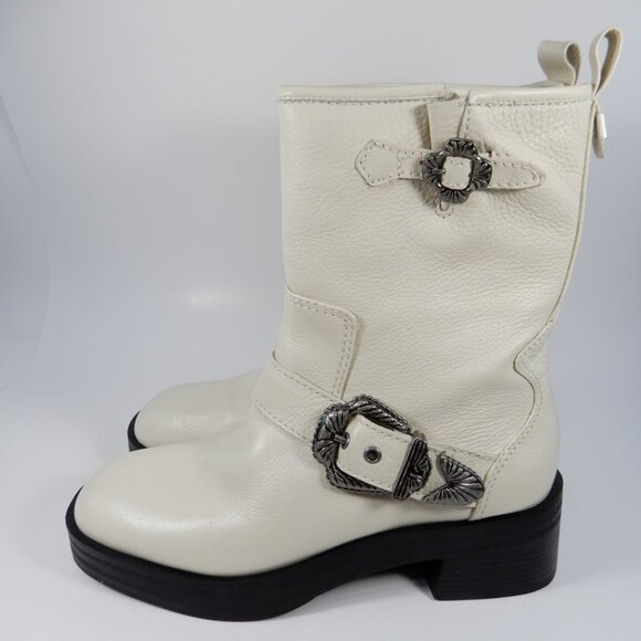 Larroude Hardy Buckle Moto Western Boots Size 8 Natural White Leather NEW $450 - Picture 5 of 16